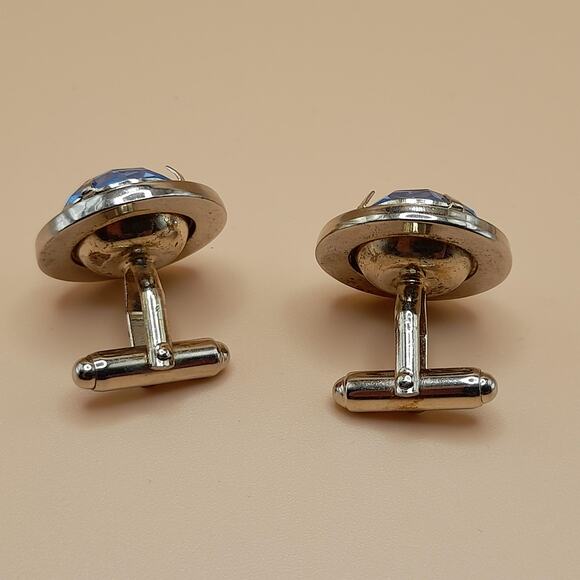 Vintage Light Blue Rhinestone Cuff Links - Picture 9 of 10